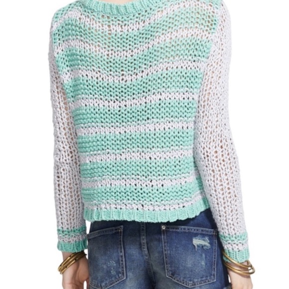 FREE PEOPLE Provence Stripe Open Knit Silk Blend Pullover Sweater Cloud Combo - Picture 2 of 5